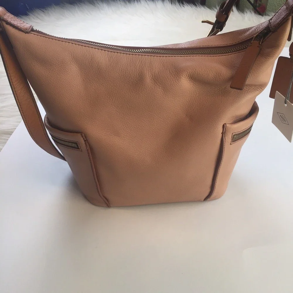 Fossil Emerson Small Hobo Shell Pink Pebbled Leather Bag‎ ZB6723244